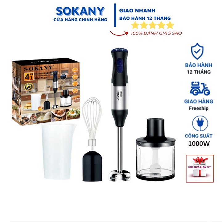 Máy xay sinh tố cầm tay SOKANY - xay thịt cá, đánh trứng 4IN1 1000W [BH 12 Tháng]
