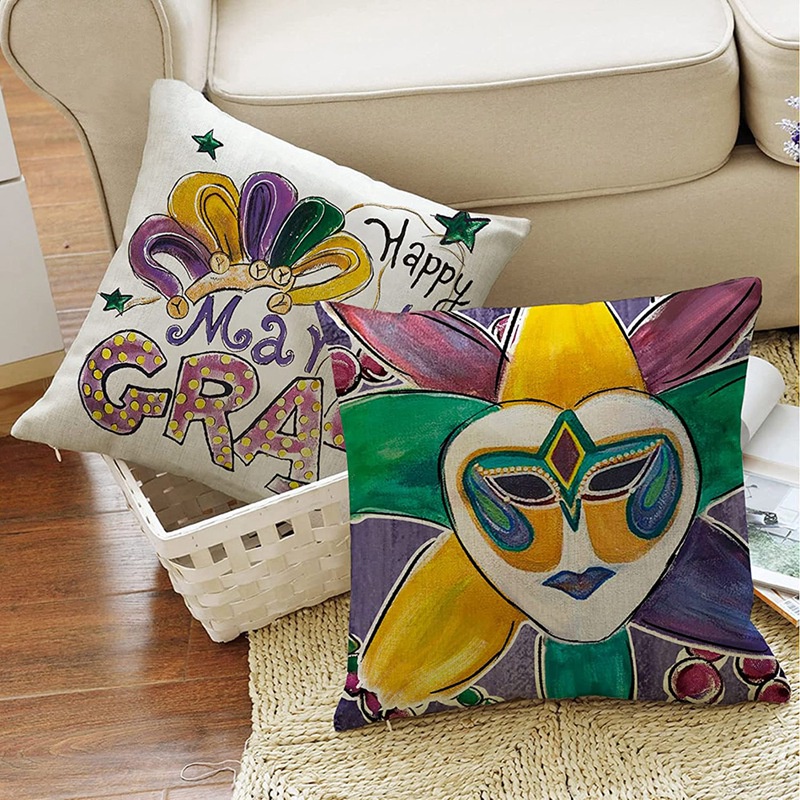 Bộ 4 Vỏ Gối Và Đệm Hạt Cườm In Hình Colorlife Mardi Gras Fleur De Lis Trang Trí Ghế Sofa / Lễ Hội