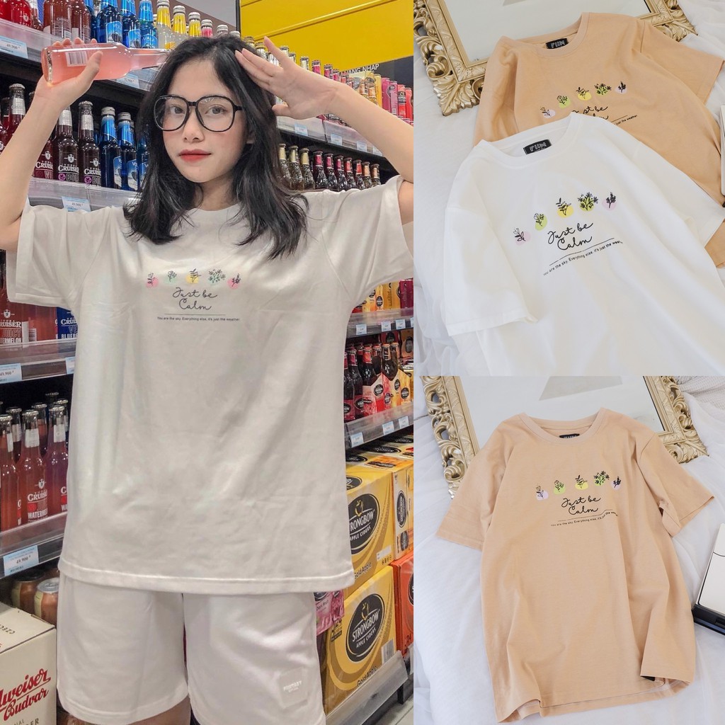 Áo thun tay lỡ JUST BE CALM form rộng ulzzang basic - Made by Fiin