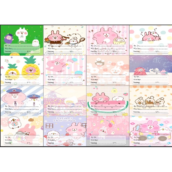 nhãn vở thỏ hồng kanahei NV71 hoạt hình set 16 chiếc có keo dán sẵn