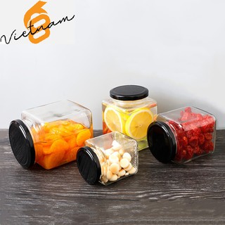 COMBO 6 HŨ THỦY TINH VUÔNG 380ML NẮP THIẾC ĐỰNG TINH BỘT,THỰC PHẨM, MẬT ONG,....