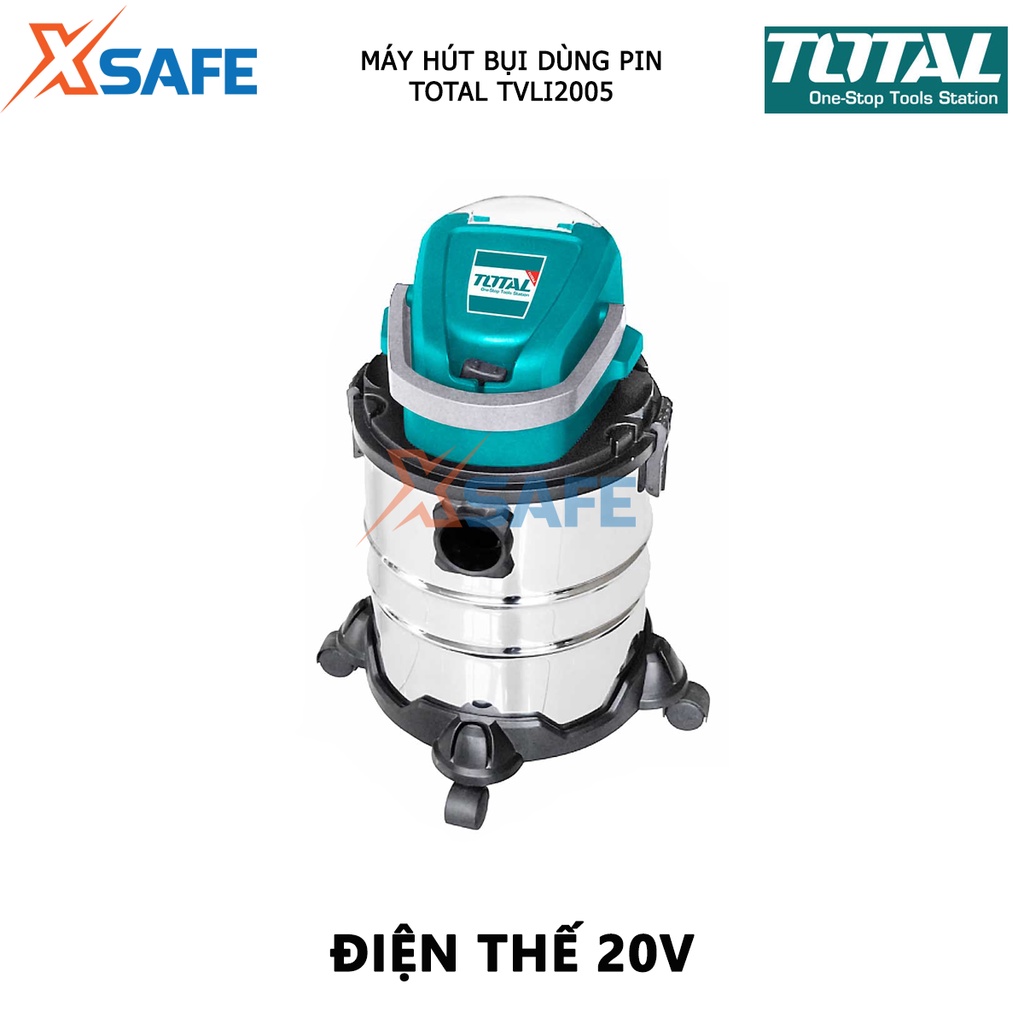 Máy hút bụi dùng pin 20V TOTAL TVLI2005 bình chứa 20L thép không gỉ - không bao gồm pin và sạc - xsafe