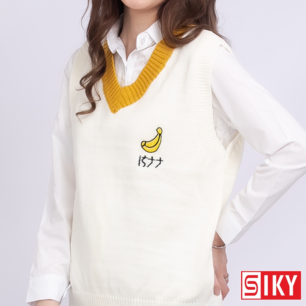 Áo gile nữ chất liệu len hàn mềm mại, thêu họa tiết hình chuối siêu xinh - Sliky Len02 | BigBuy360 - bigbuy360.vn