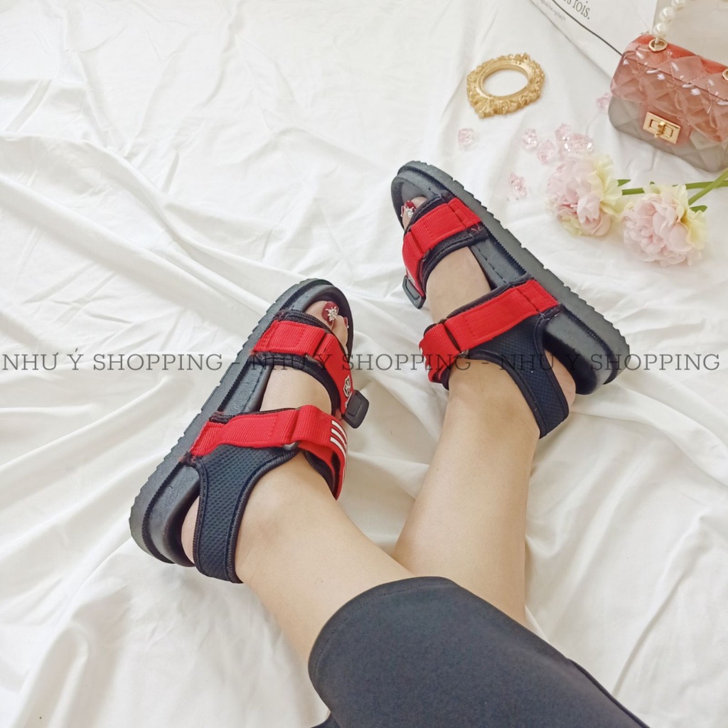 Giày sandal nữ đi học quai hậu khoá dán đế cao mang êm chân, bền đẹp - Sandal đỏ