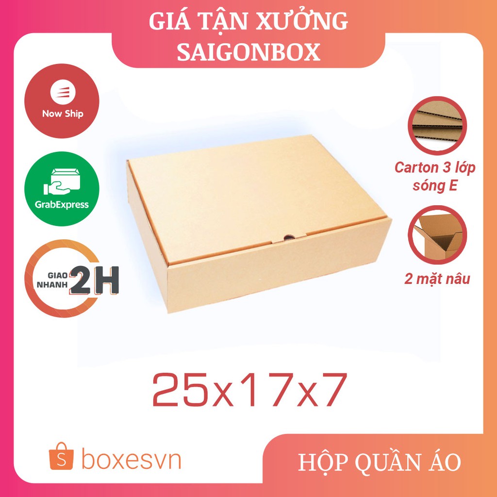 Combo 20 thùng hộp carton đựng quần áo size 25x17x7 cm