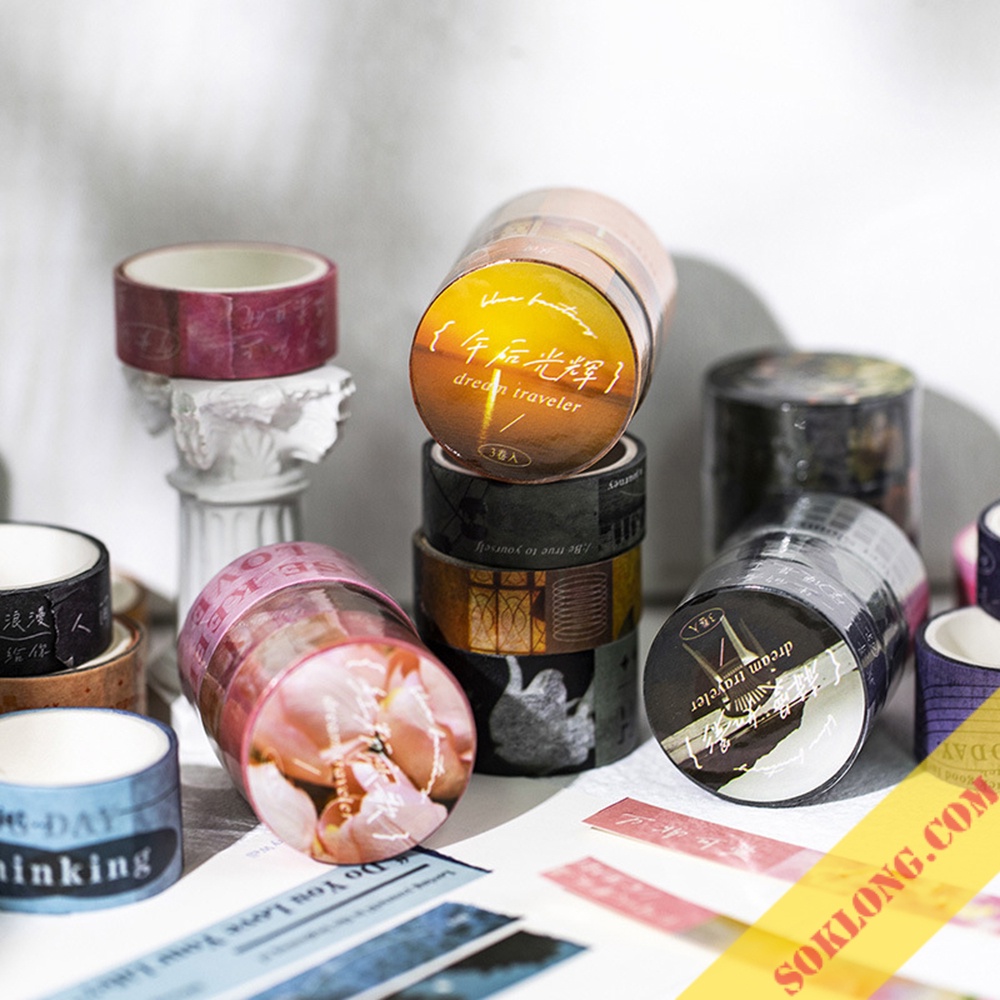 Set 3 washi tape Postcard thiên nhiên WA10 hình cuộc sống trải nghiệm trang trí bullet journal SỔ KLONG