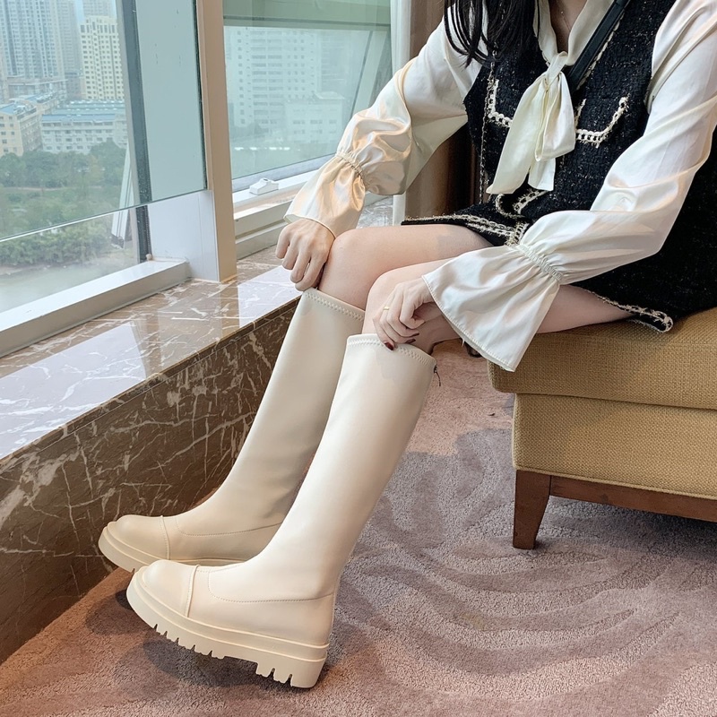 Giày Bốt Đùi Boot Nữ Boots Ulzzang Không Dây Vân Ngang Dáng Ủng Đế Răng Cưa