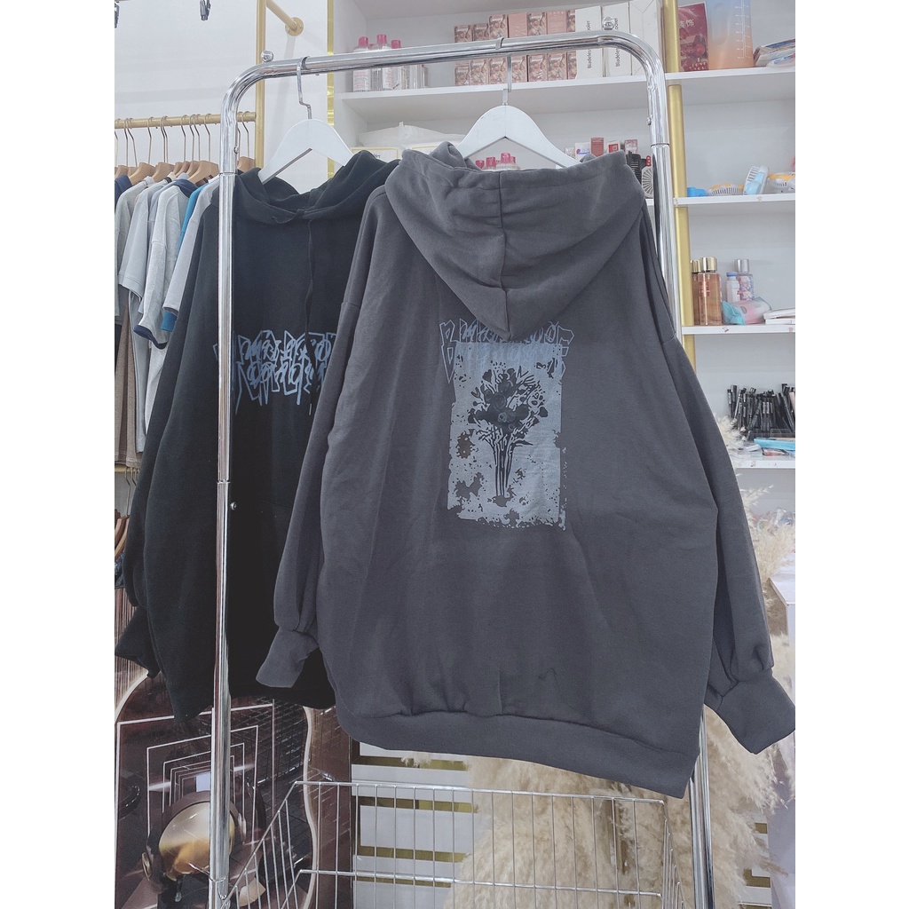 Hoodie Hoa Hồng Tay Bồng Dáng Rộng Mũ To Nam Nữ Unisex Basic Form To Hot Trned