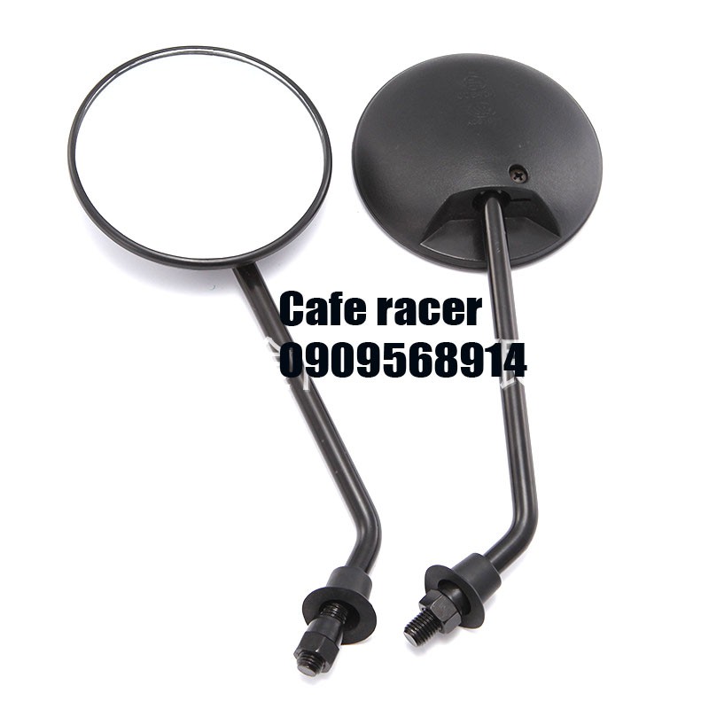 Gương chiếu hậu tròn classic cafe Racer chân ốc 10mm cao 30cm