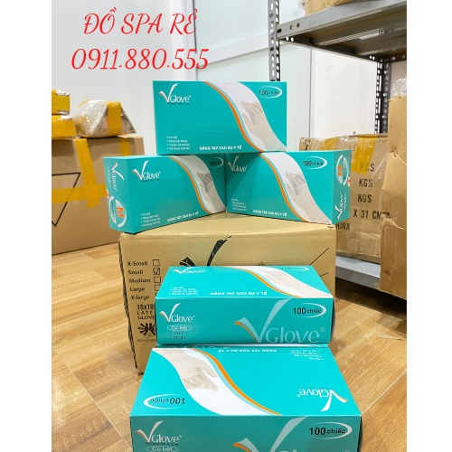 Gang tay y tế | bao tay y tế Vglove có bột và không bột hộp 100 chiếc dùng trong y tế, spa, tmv