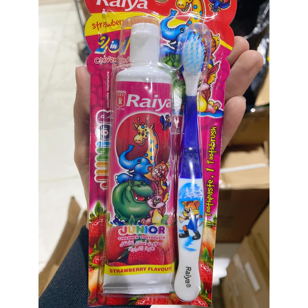 KEM ĐÁNH RăNG HƯƠNG TRÁI CÂY RAIYA 75G TẶNG KÈM BÀN CHẢI CHO BÉ