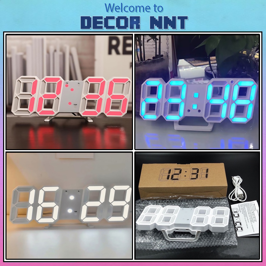 Đồng hồ led để bàn treo tường trang trí, Tích hợp đo nhiệt độ và báo thức, Kiểu dáng thon gọn chắc chắn dễ điều chỉnh