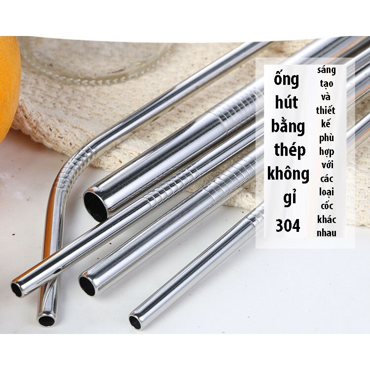 Bộ 3 Ống Hút Bằng Thép 304 Không Gỉ 3 Kích Thước - Tặng Cọ Rửa