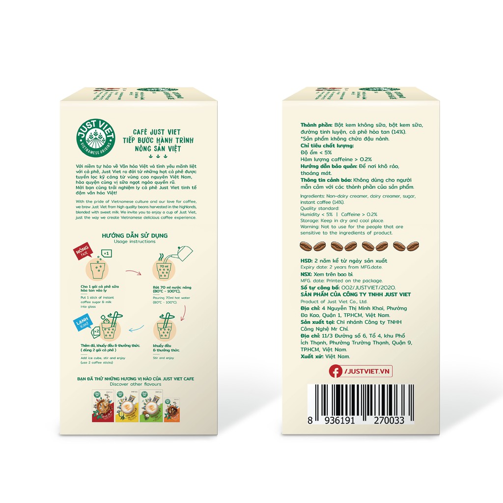 Cà Phê Sữa Đá Just Viet (Hộp)- Đúng Điệu Gu Việt - Sánh Đậm Tự Nhiên - Hộp 10 gói x 20g | BigBuy360 - bigbuy360.vn