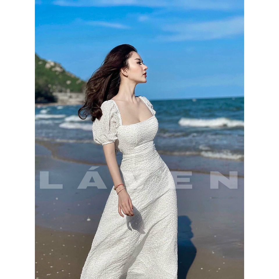 Đầm Maxi Cổ Vuông Tay Phồng Có Mút Ngực Chất Liệu Xốp Chỉ Rose Fashion