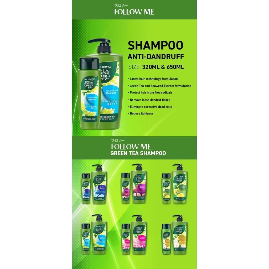 Dầu Gội Đầu cho tóc dầu, da đầu nhờn Follow Me Trà Xanh Thế Hệ Mới Scalp Fresh 320ml