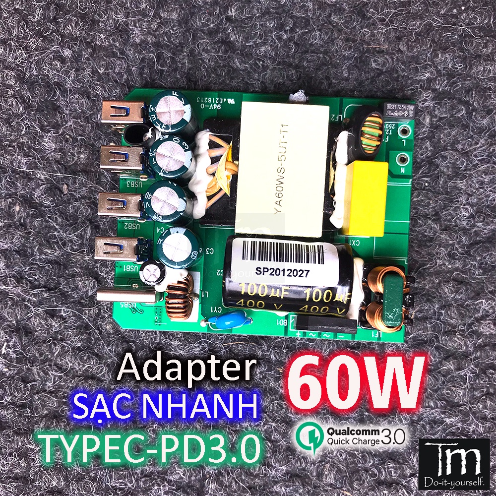 Nguồn Không Vỏ Adapter Sạc Nhanh PD3.0 60W