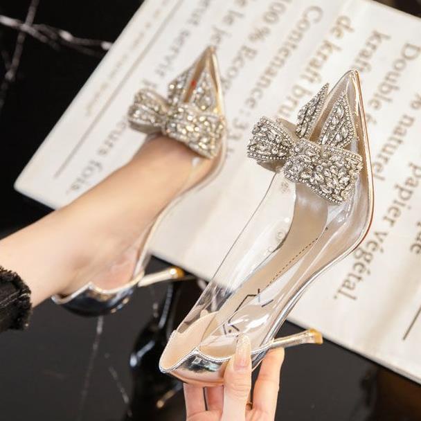Giày Cao Gót Mũi Nhọn Đính Nơ Thời Trang Pháp Mới Cho Nữ