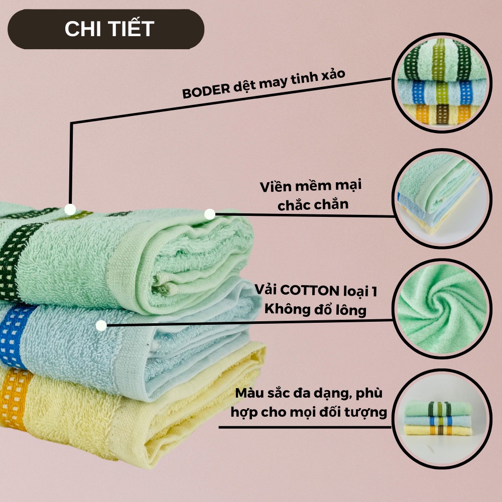 [COMBO 2 KHĂN TẮM + 1 KHĂN TAY] Khăn Cotton Siêu Thấm Hút Thiện Phú SML352 Vải Sợi Bông Mềm Mịn