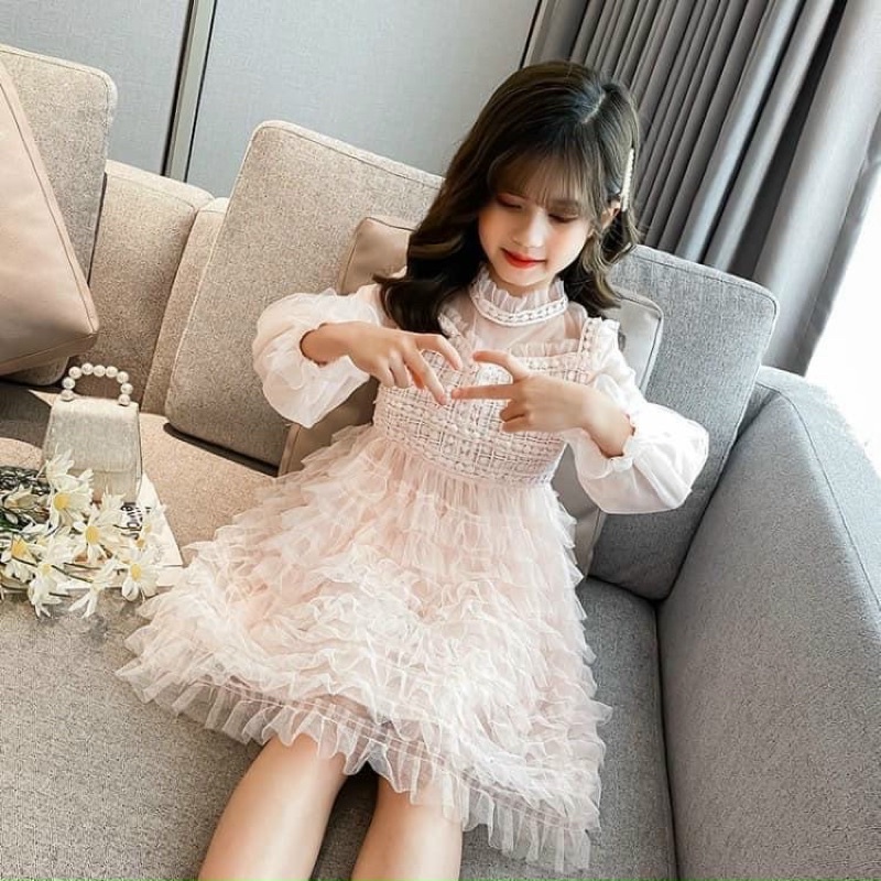 váy đầm xếp ly tầng cho bé gái