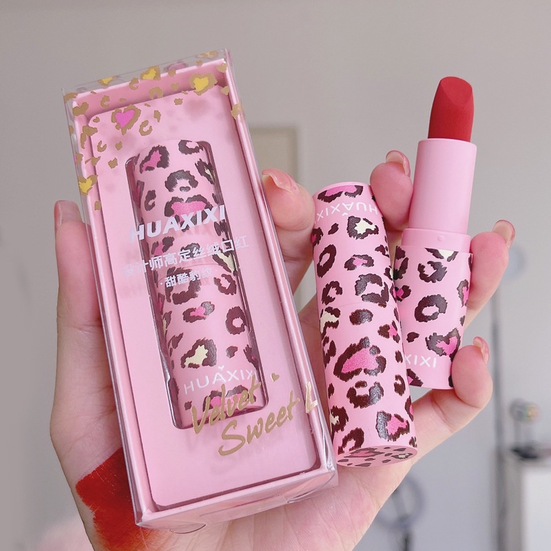 [Hàng mới về] Son môi HUAXIXI chất nhung lì lâu trôi dưỡng ẩm không phai vỏ ống tròn họa tiết da báo