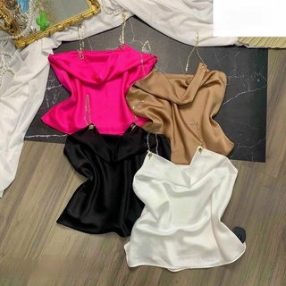 Áo kiểu 2 dây xích khoen phi lụa cổ đổ cực xinh , chất phi lụa mềm mịn mát