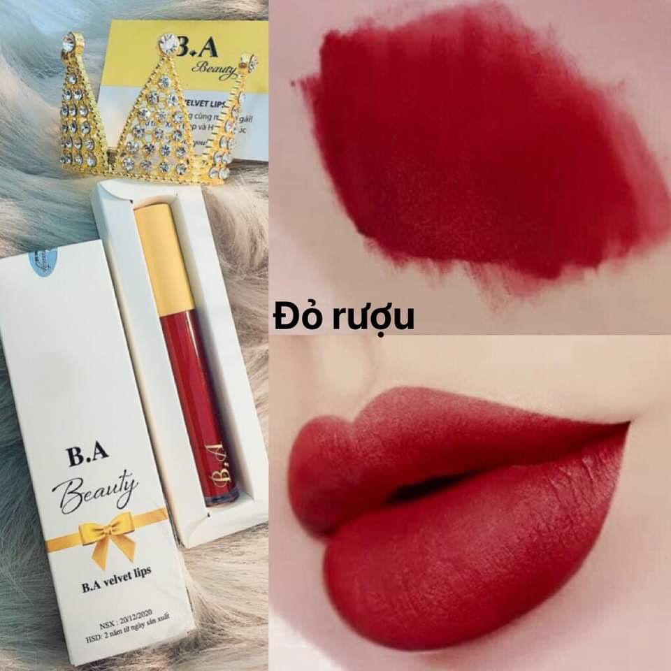 [12 Đỏ R.ư.ợ.u] Son Kem Lì Nắp Vàng Cao Cấp B.A Màu Đỏ R.ư.ợ.u | BigBuy360 - bigbuy360.vn