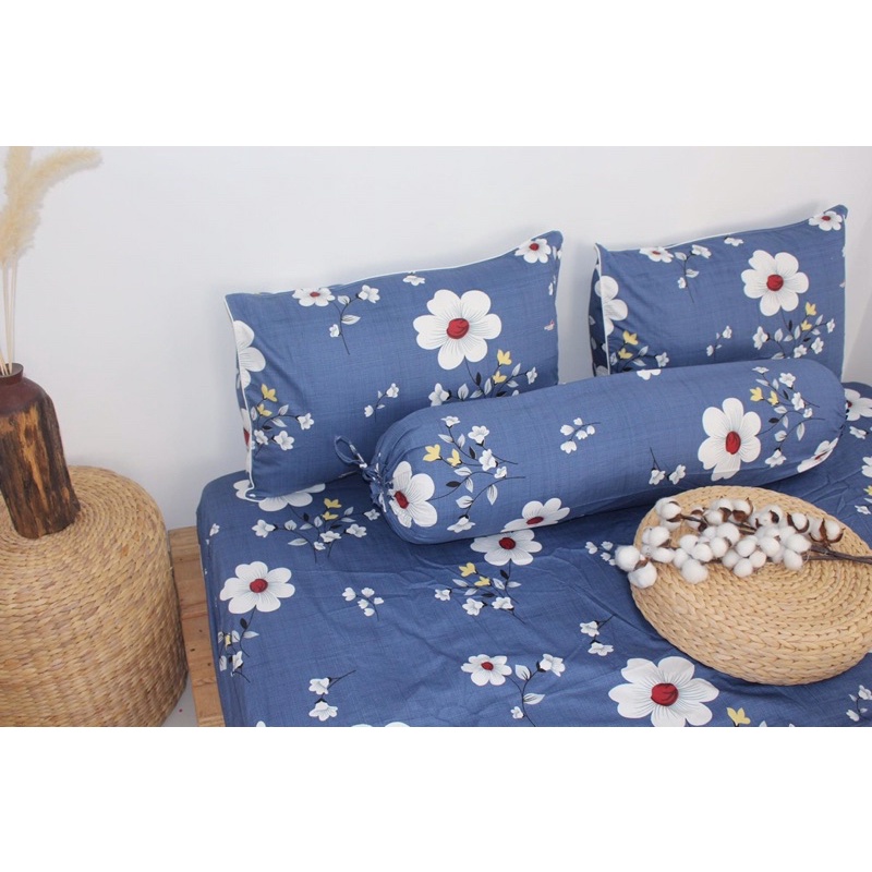 bộ drap cotton 100% Thắng lợi có in logo Thắng lợi chính hãng Hoa xanh dương