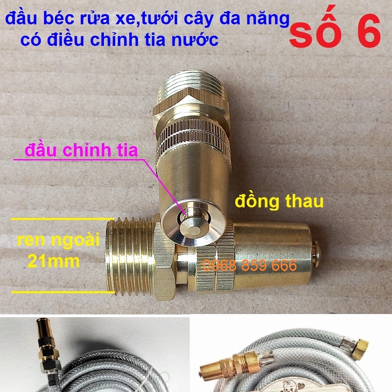 Đầu vòi xịt tăng áp lực nước mini Vòi xịt nước tăng áp đa năng bằng đồng tưới cây rửa xe cực mạnh kèm đai siết ống