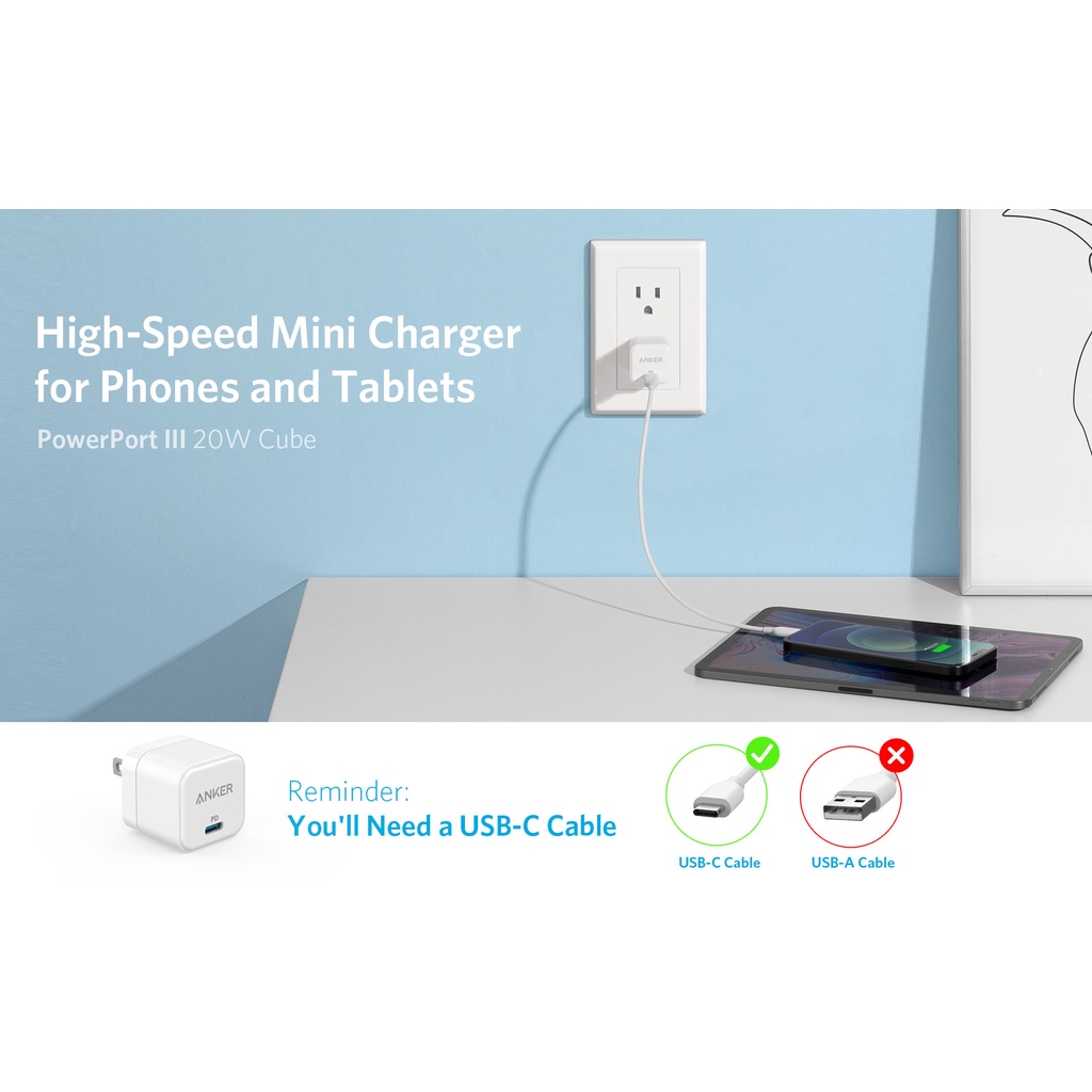Củ sạc nhanh Anker A2149 PD 20w dùng cho iP/Tab - Bảo Hành Chính Hãng