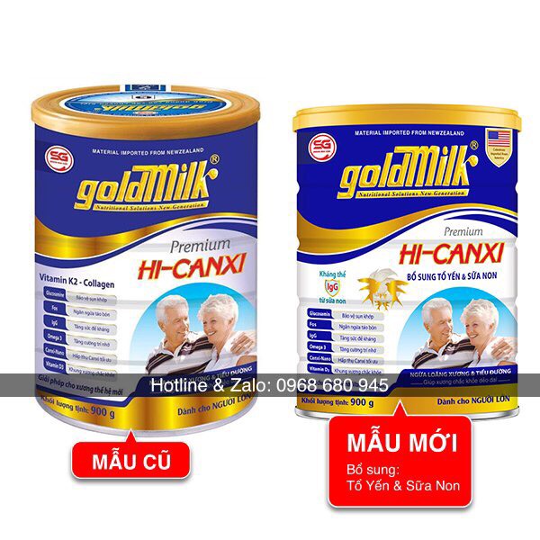 SỮA CHO NGƯỜI GIÀ NGĂN NGỪA LOÃNG XƯƠNG và TIỂU ĐƯỜNG - Sữa bột Goldmilk Hi-Canxi 900g - Dâu Tây Shop