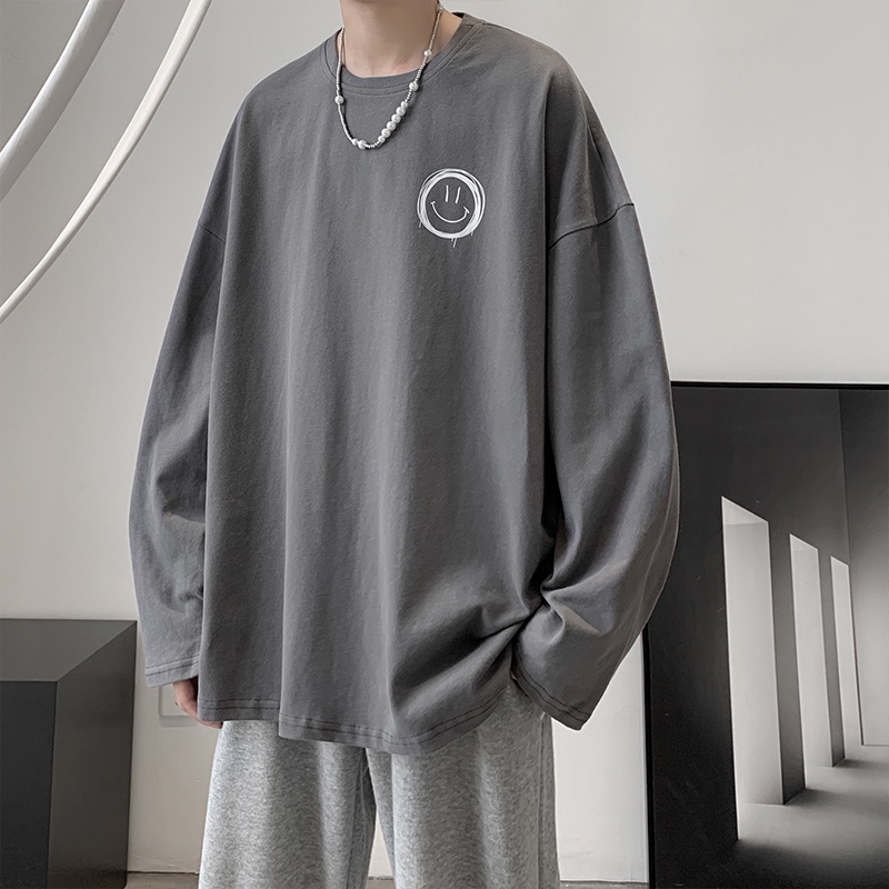 Áo thun nam size M-5XL tay dài dáng rộng thời trang mùa đông phong cách Hàn Quốc