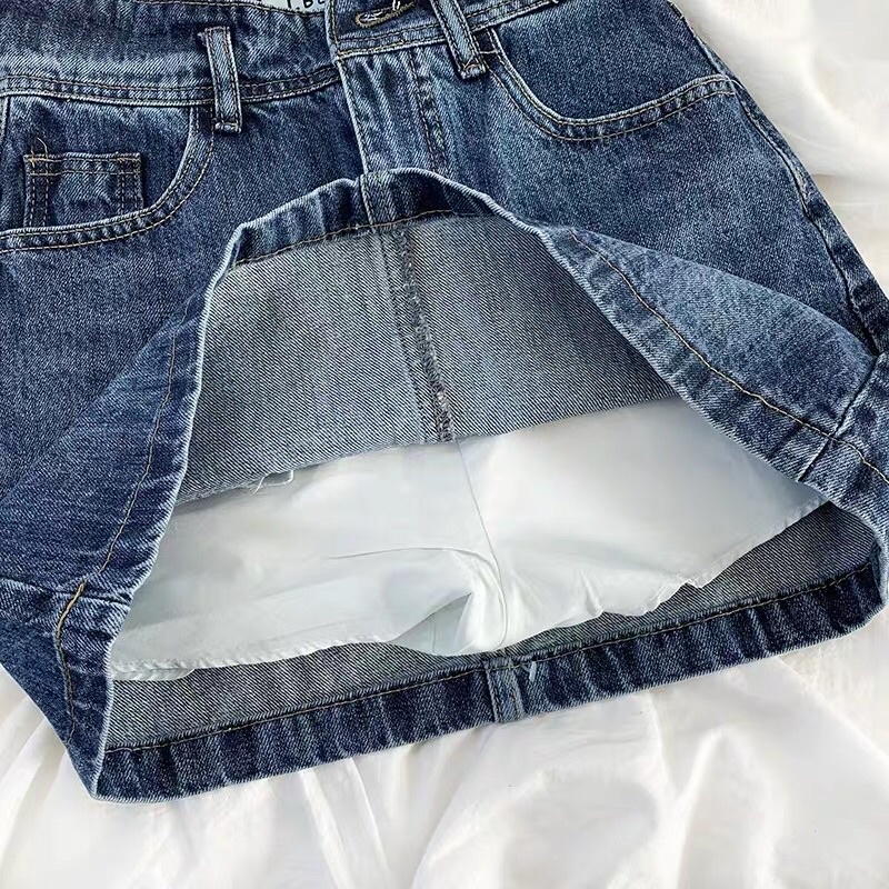 Chân váy chữ A jeans cạp cao