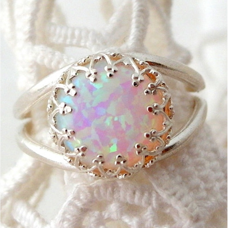 Nhẫn Cưới Bạc Đính Đá Opal Lửa Tự Nhiên