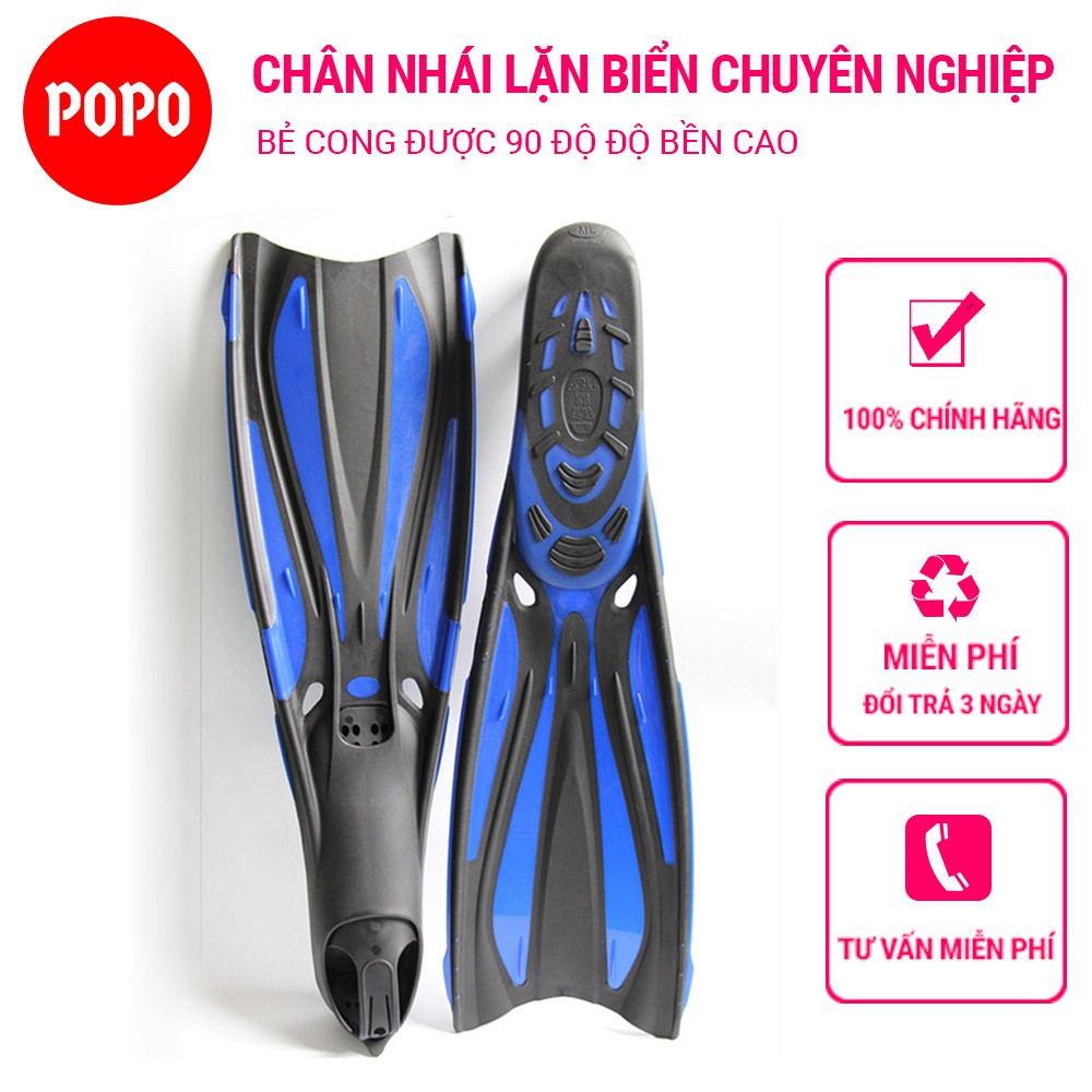 Chân vịt lặn biển, chân nhái lặn biển POPO 1143 cho thợ ặn chuyên nghiệp, bẻ cong được 90 độ, đàn hồi