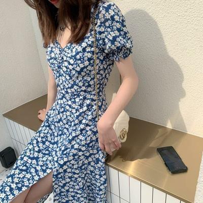 Váy dài xanh dương xẻ đùi quyến rũ là khí chất dịu dàng nhẹ nhàng váy hoa chuông
