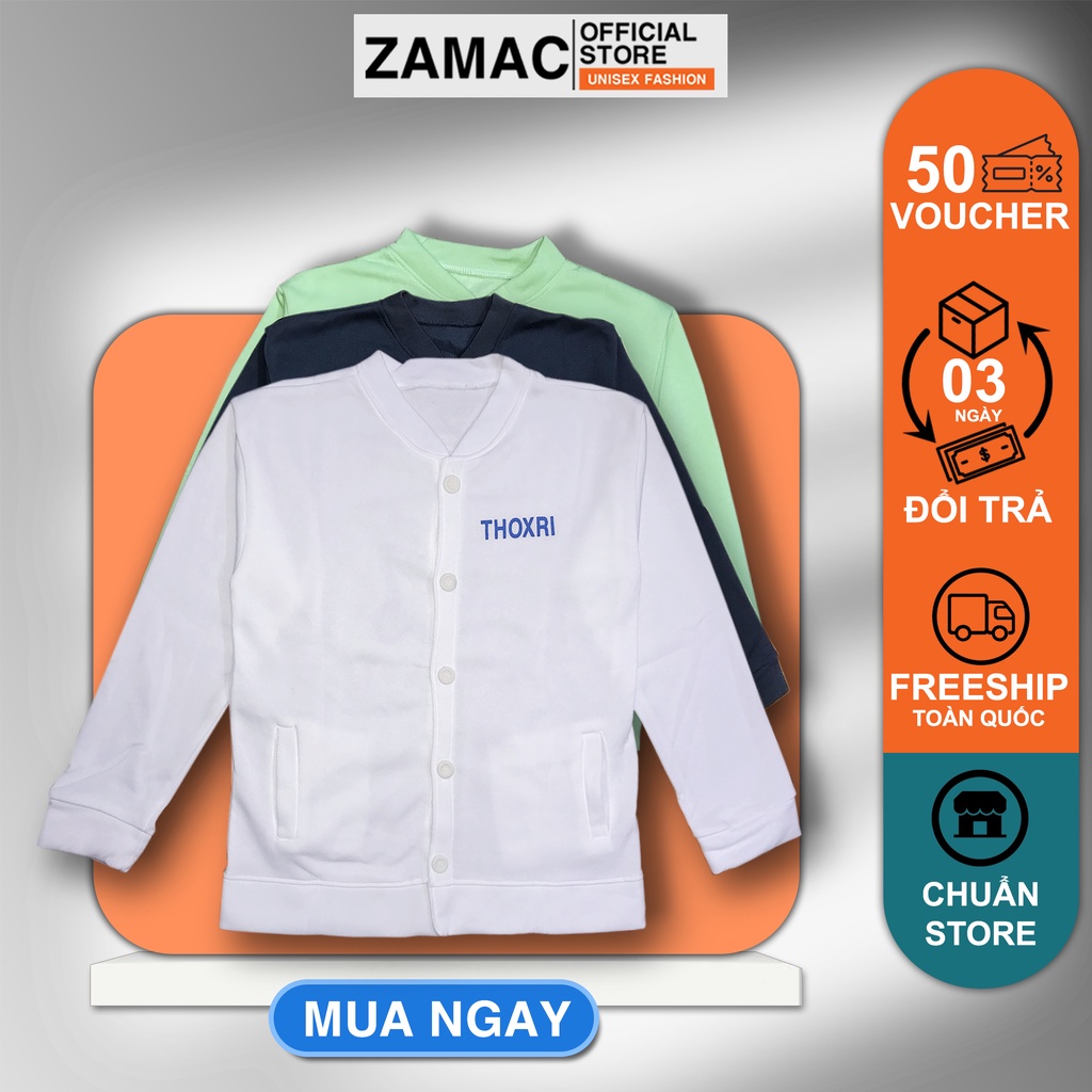 Áo khoác nỉ cardigan bomber nam nữ ZAMAC in chữ THOXRI SMILE form rộng ZAK16