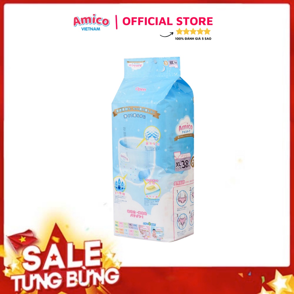 Bỉm - Tã quần Amico combo 2 gói size XL 38 + 6 miếng (Cho bé 12- 17kg)