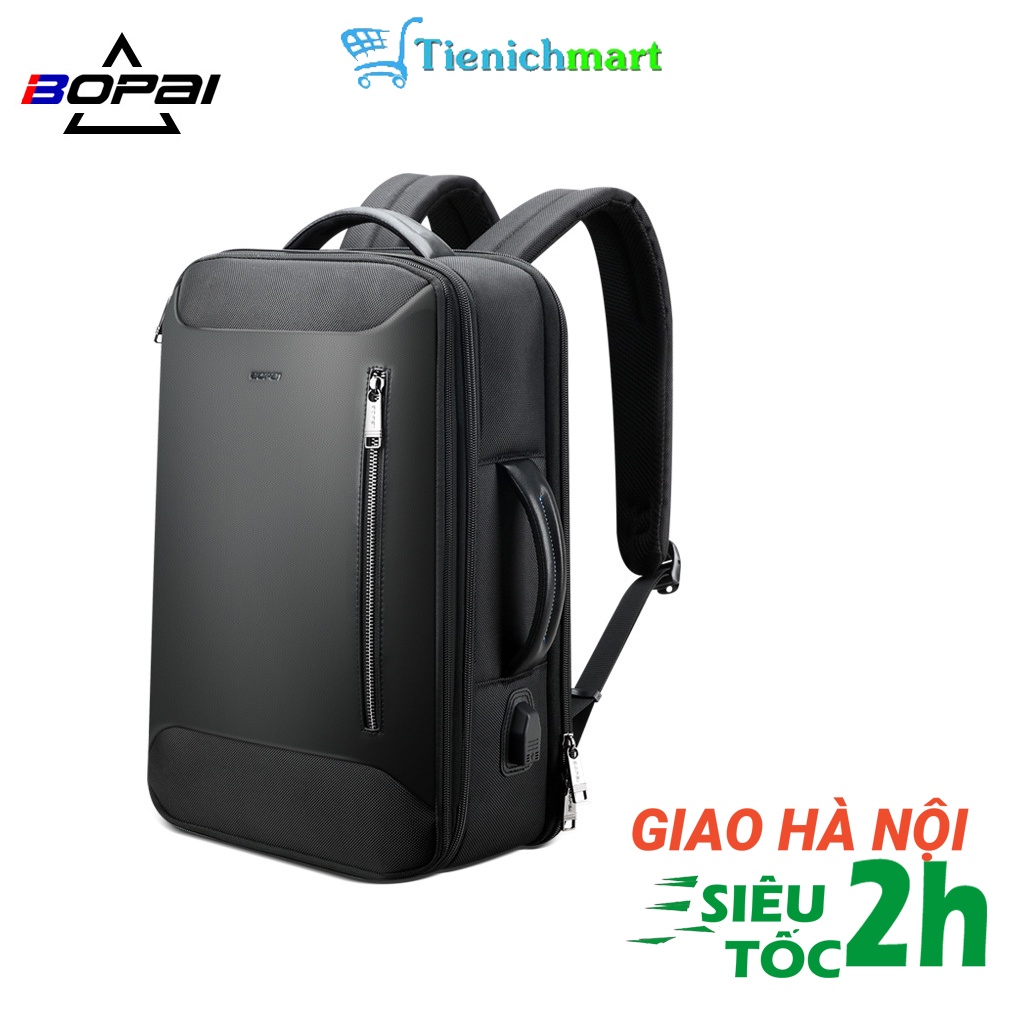 Balo BOPAI 61-19011 kích thước lớn thiết kế thông minh chất liệu da vải chống thấm nước có cổng USB