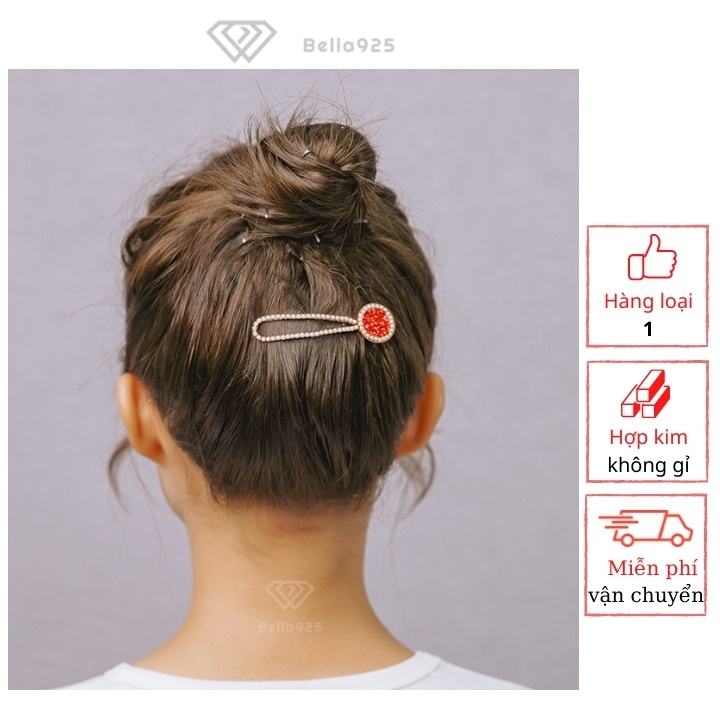 Kẹp tóc Bella 925 cài tóc đính đá mặt cười, vòng tròn dễ thương