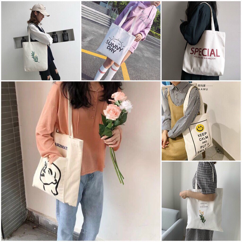 (Quà Xinh) Túi tote vải canvas cành hoa cải Siêu hot tặng quà xinh