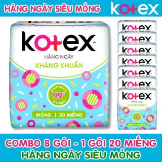 Combo 8 gói băng vệ sinh Kotex hàng ngày kháng khuẩn(1 gói 20 miếng)