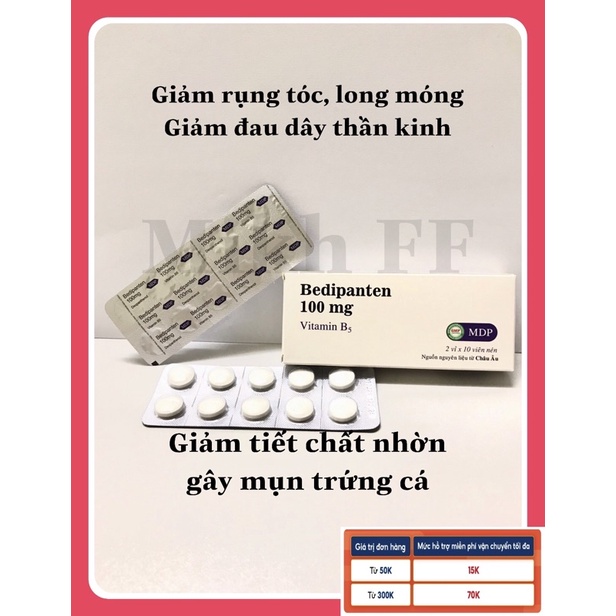 Viên uống bedipanthen - bổ sung vitamin B5,giảm tiết chất nhờn ở da gây mụn trứng cá,giúp tóc chắc khoẻ,hạn chế rụng tóc