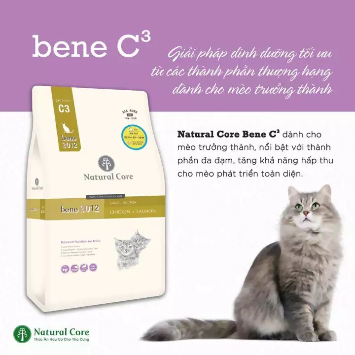 Hạt Natural Core C3 Bene 3012 cho mèo thịt gà và cá hồi gói 500g