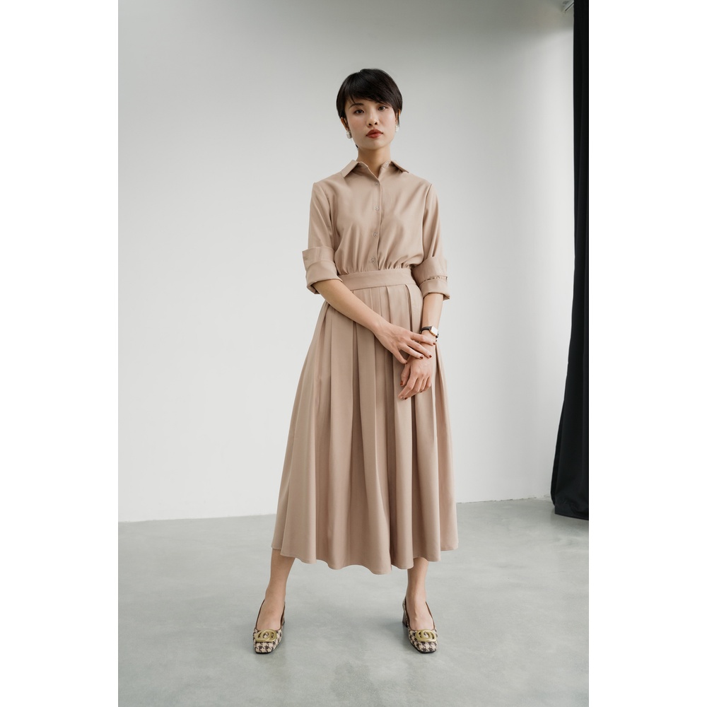 NINE 2 FINE - Đầm be liền cổ sơ mi xếp ly thiết kế thanh lịch