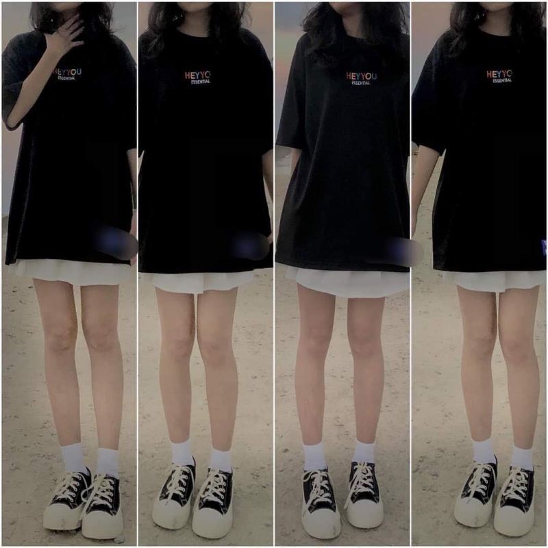 Áo thun HEY.OU Chữ Thêu Unisex tay lỡ phom rộng , Áo phông Oversize nam nữ