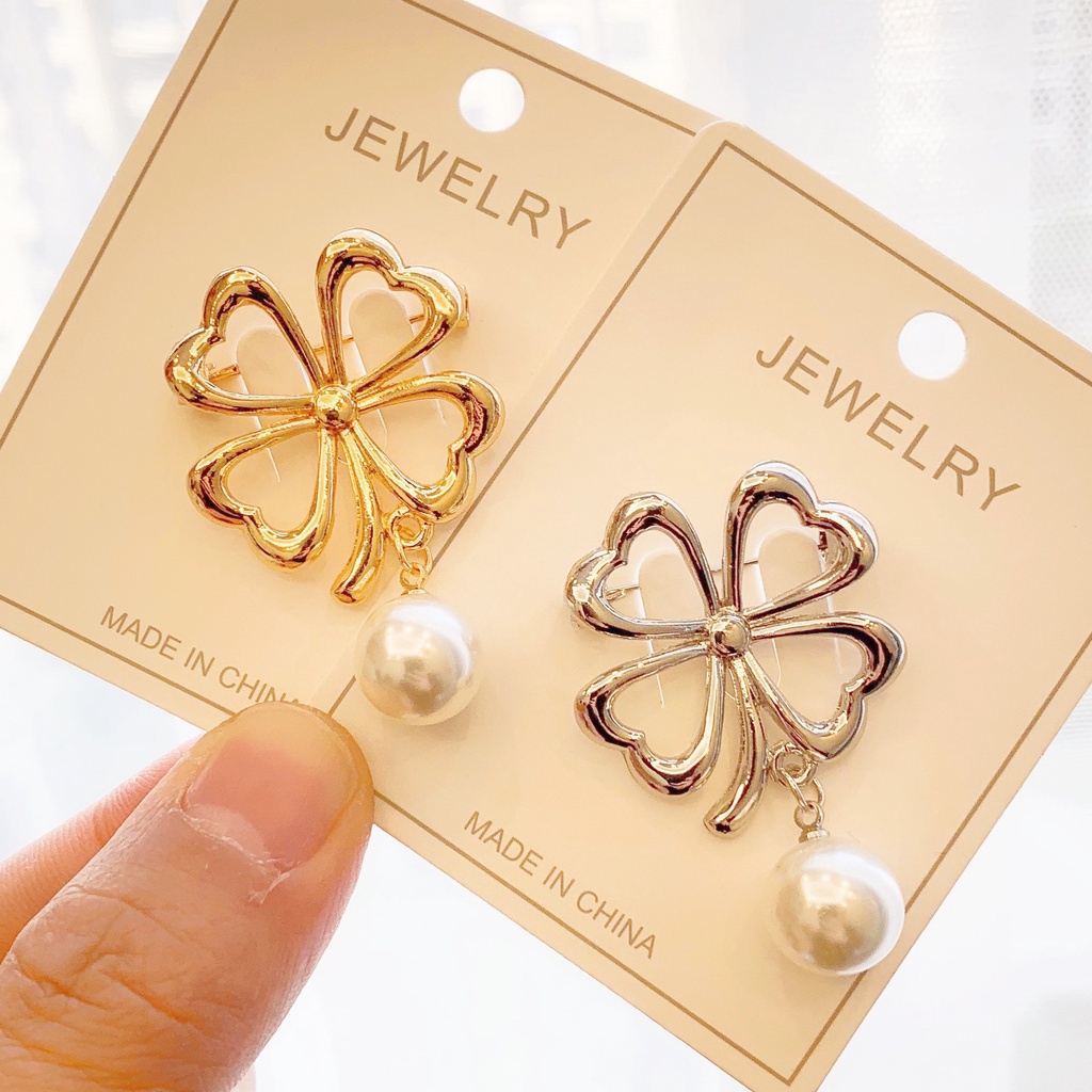 Ghim Cài Áo Hình Lá Đính Ngọc Trai Nhân Tạo Thời Trang