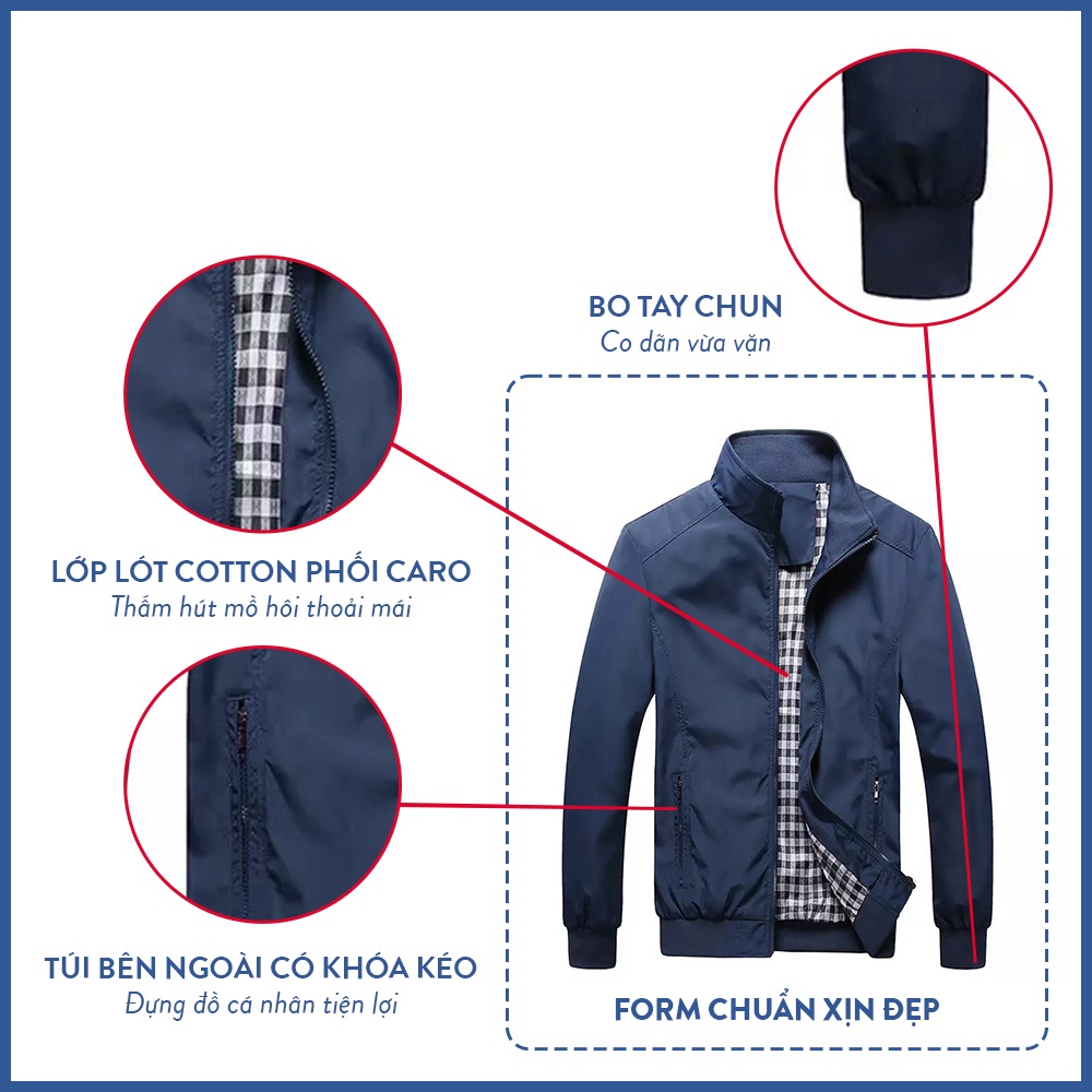 Áo chống nắng nam 2 lớp, áo khoác chống nắng nam vải dù dày dặn khóa kéo đẹp cao cấp