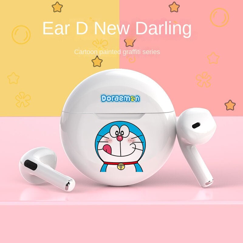 Tai Nghe Bluetooth Nhét Tai Không Dây Mini Hình Gấu / Dâu / Doremon / Cậu Bé Bút Chì Dễ Thương Thông Dụng Cho Nữ