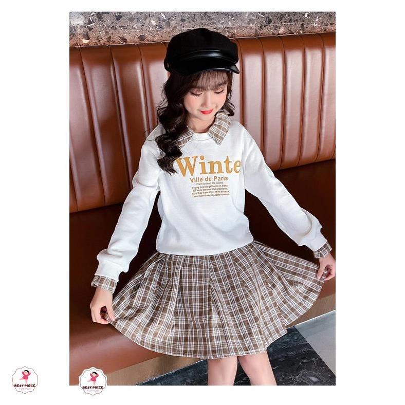 Váy đầm xòe, tay dài mùa thu đông cho bé gái 7 8 9 10 11 12 tuổi☑️ size đại 25kg 30kg 35kg 40kg